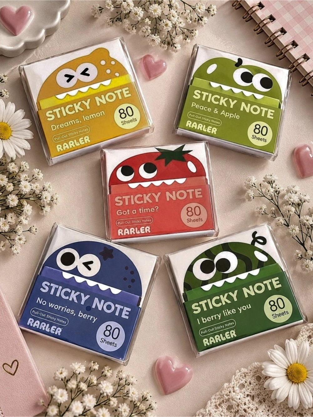 Rarler Cartoon Animal Fruit Sticky Notes Set